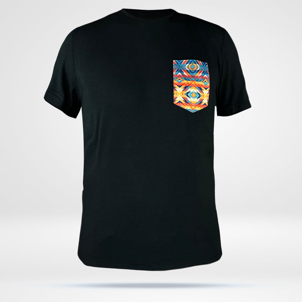 Men’s Bamboo Pocket T - Black w-Orange Pattern Pocket