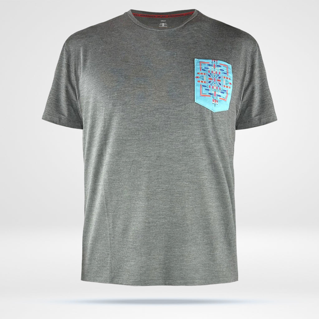Men’s Bamboo Pocket T- Grey w-Blue Pattern Pocket