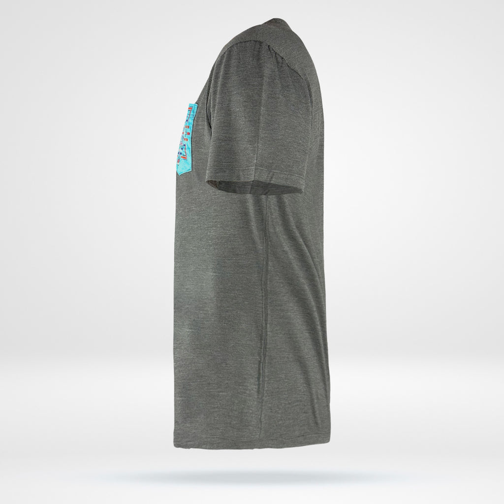 Men’s Bamboo Pocket T- Grey w-Blue Pattern Pocket