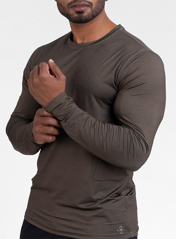 Men's Green Long Sleeve Performance Tee - slim Fit - DezTek Lite