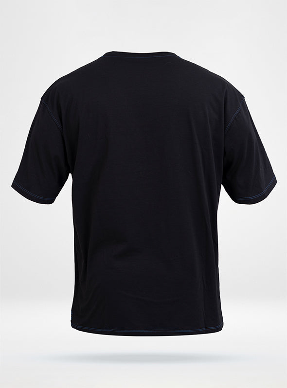 Men's Vortex Oversized Tee - Black W/Blue Stitching