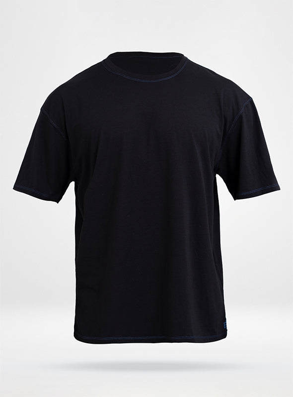 Men's Vortex Oversized Tee - Black W/Blue Stitching