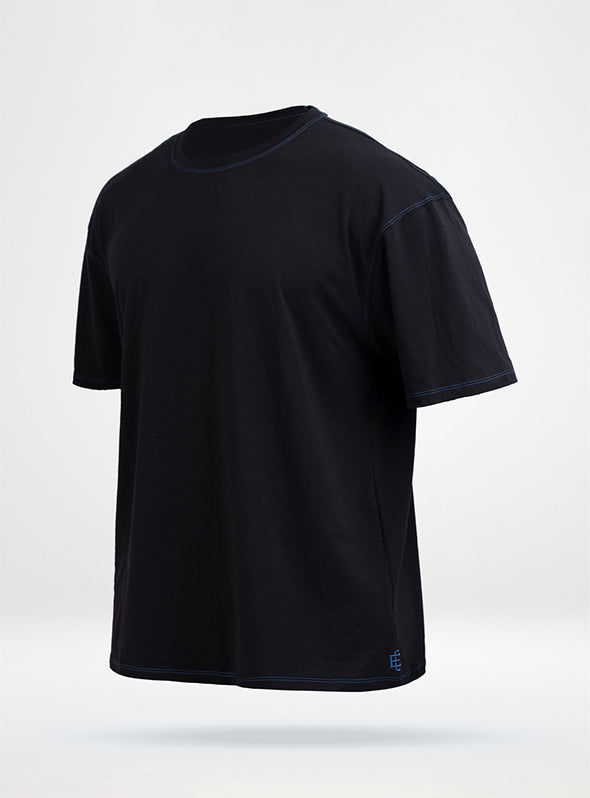 Men's Vortex Oversized Tee - Black W/Blue Stitching