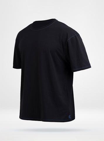 Men's Vortex Oversized Tee - Black W/Blue Stitching