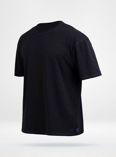 Men's Vortex Oversized Tee - Black W/Blue Stitching