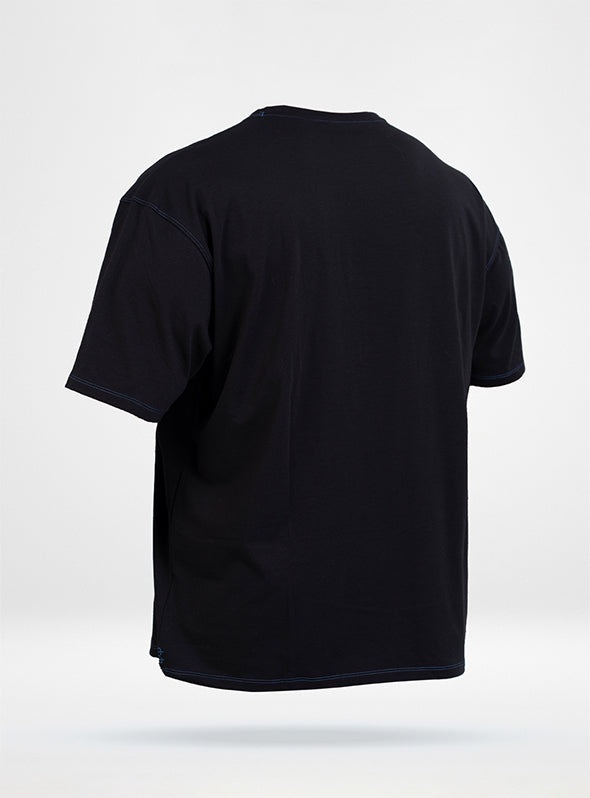 Men's Vortex Oversized Tee - Black W/Blue Stitching